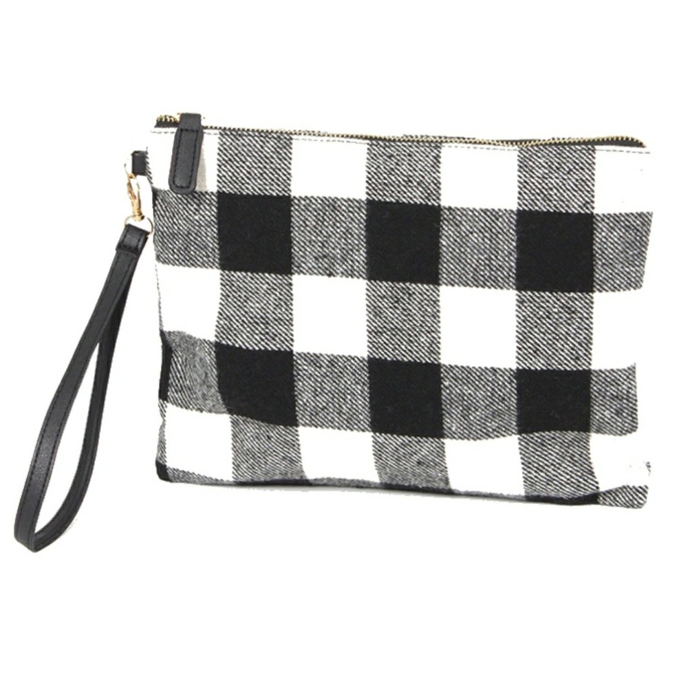Black and White Buffalo Plaid Wristlet